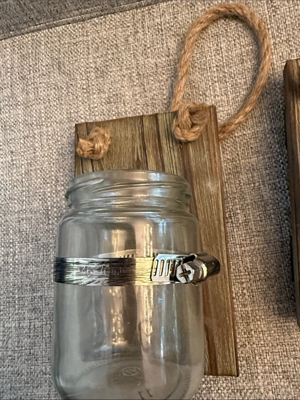 Rustic Brown Wood Wall Sconce with Clear Glass Jar